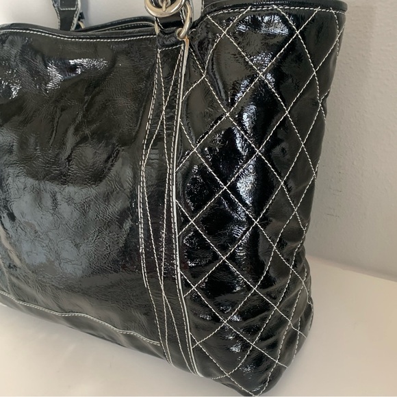Cavalcanti Genuine Black Patent Leather Shoulder Bag Quilt Made In Italy Large - Picture 9 of 16